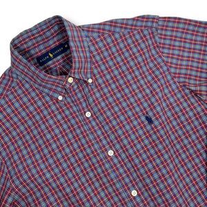 Ralph Lauren Classic Fit Button-Down Plaid Shirt‎ Red Blue Checkered Mens Medium